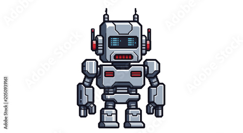 Schilderij op canvas Cute cartoon robot standing isolated on white background.