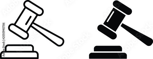 Fotografie Gavel Icons for Judge, Auction Hammer, Court Tribunal and Legal Justice Symbols