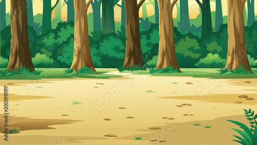 Tableau sur toile Forest Scene With Trees And Ground Cover Vector Illustration