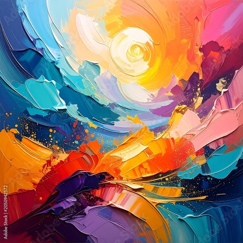 Vibrant Abstract Artistic Painting with Swirling Colors.