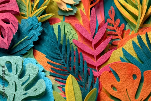 Vibrant Tropical Leaf Collage Seamless Background Pattern Design Elements
