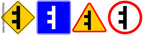 Foto Traffic Road Sign Icons Set, Staggered Intersection Right Then Left Junction Tra