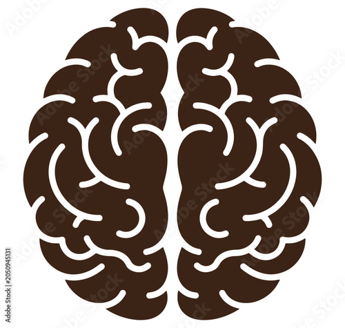 Brown brain icon with white lines on transparent background