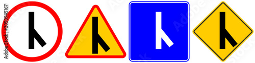 Quadro su tela Traffic Road Sign Icons Set, Side Road Junction on the Right and Merging Traffic