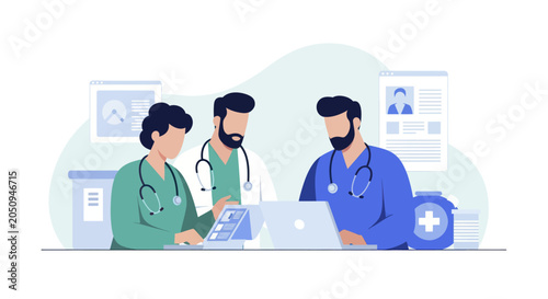 Medical Team Collaboration Doctors Nurses Healthcare Professionals Working Together.