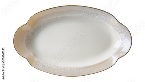 Foto Oval serving platter with gold rim and textured edge