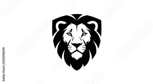 Black and white lion head illustration.