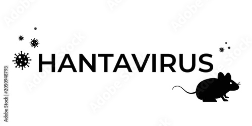 Illustration of hantavirus concept with bold text, stylized virus particles, and mouse silhouette, symbolic design for zoonotic infections, medical research, or scientific projects