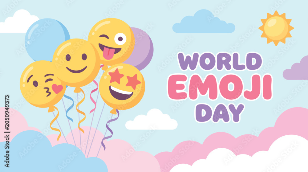 Fototapeta premium Joyful emoji balloons celebrate World Emoji Day with playful expressions and bright colors