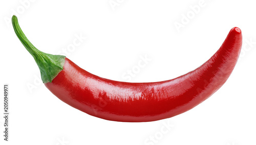 Bild auf Leinwand Curved red chili pepper with green stem