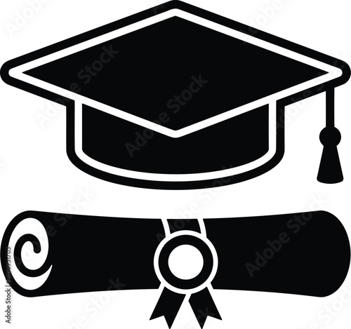 Bild auf Leinwand Black graduation cap and diploma icon for education and academic achievement