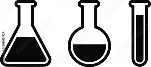Photos Laboratory equipment icons featuring beaker flask and test tube for science and