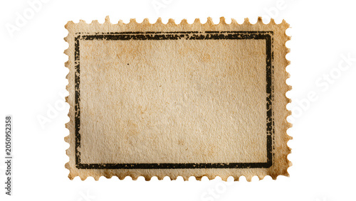 Fotografie Vintage blank postage stamp with perforated edges and aged paper texture