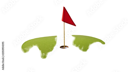 Quadro su tela Red flag on golf course hole with green turf