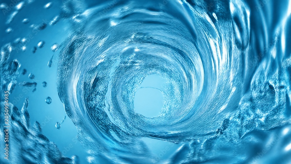 Obraz premium impeller. Dynamic spiral vortex in clear blue water, created by an unseen impeller. bar promotions, beverage menus, designed for food & beverage menus and cafe branding.