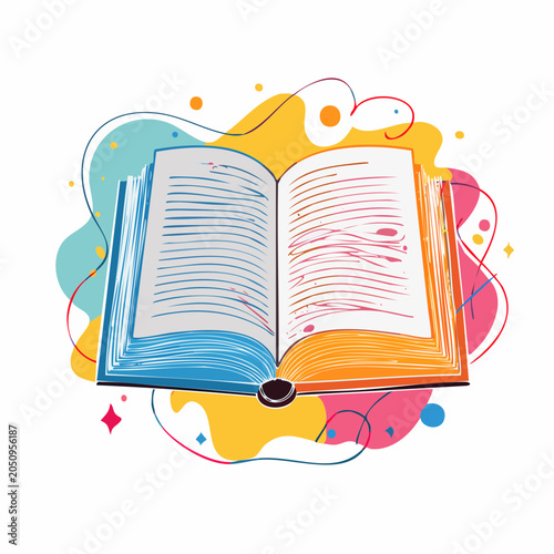 Open Book with Colorful Abstract Shapes