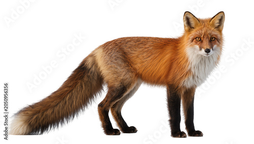 Slika na platnu Red fox standing profile view with bushy tail and white chest