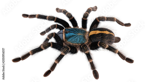 Quadro su tela Blue and yellow striped tarantula spider with hairy legs