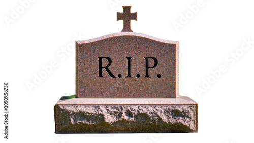 Quadro su tela Granite tombstone with cross and R I P inscription