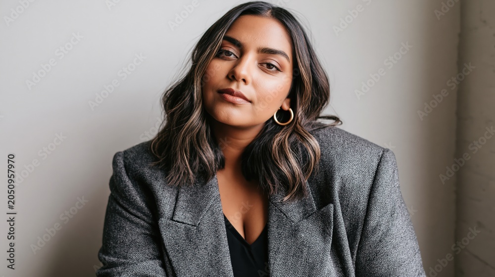 Obraz premium Middle Manager Burnout Young South Asian Plus Size Woman Weary