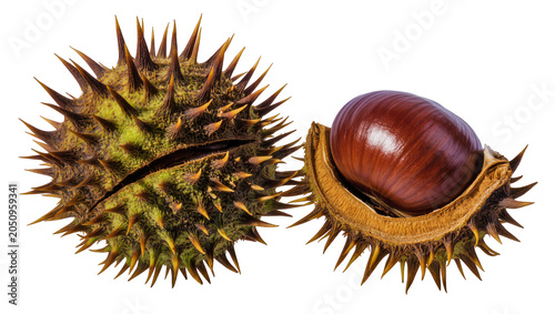 Fotografía Horse Chestnut fruit and seed with spiky husk
