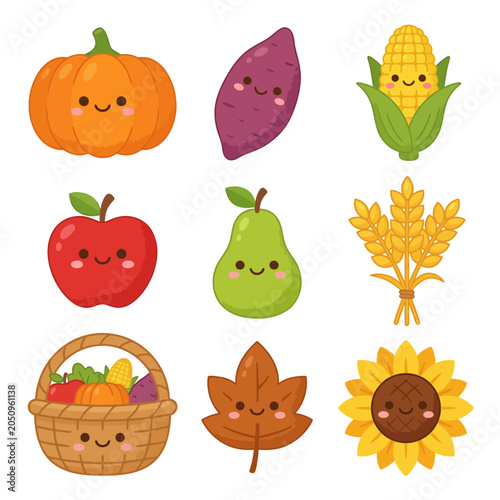 Tableau sur toile Smiling cartoon fruits and vegetables.