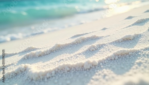 White, powdery sand glistening under intense midday sun, summer, macro