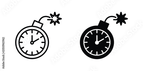 Tableau sur toile Ticking Time Bomb Icon in Black Silhouette and Outline Style for Danger Warning