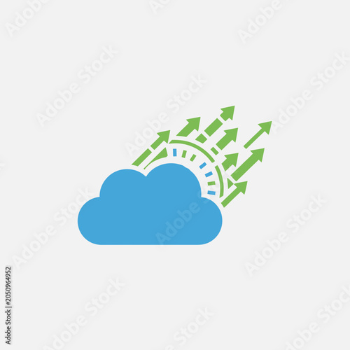 Cloud with green arrows and lines indicating data transfer or cloud computing.