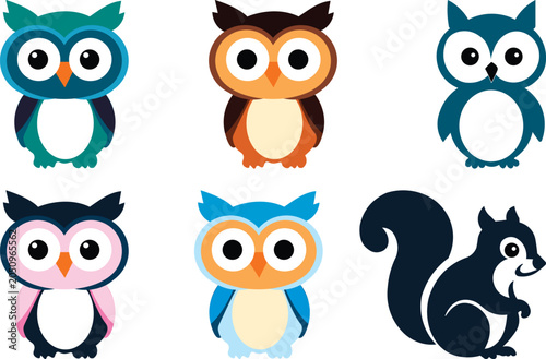Colorful Cartoon Owls Collection in Flat Design Style Illustration vector