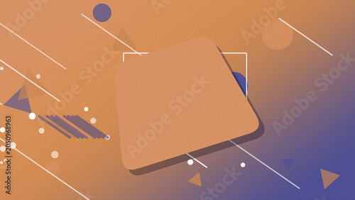 Bild auf Leinwand A beige abstract camera icon floats calmly over an orange-to-blue gradient with geometric outlines, dots, and speed lines for creative tech use