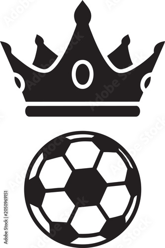 Black silhouette of a crown and a soccer ball