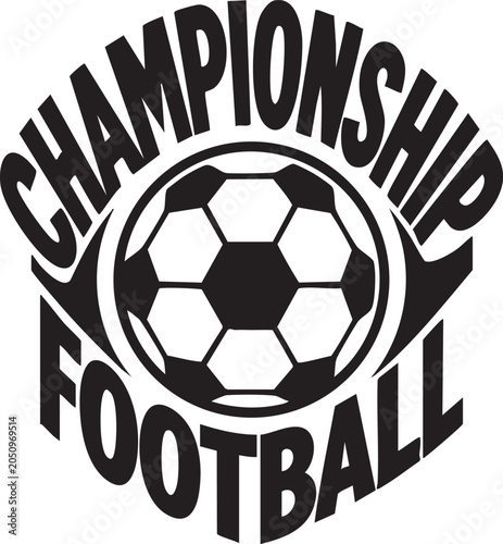Black and white championship football logo with soccer ball