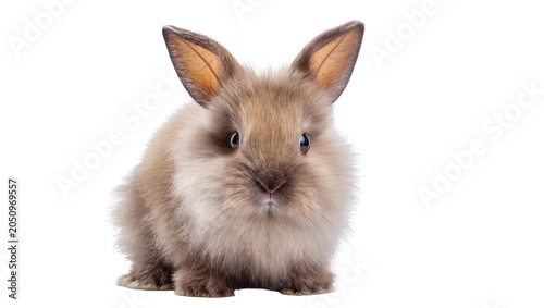 Fluffy brown rabbit with large ears looking forward