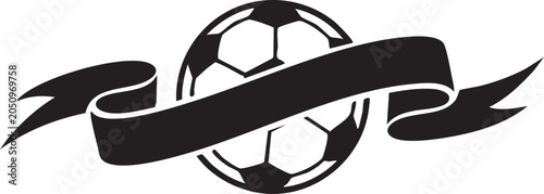 Black soccer ball with a ribbon banner