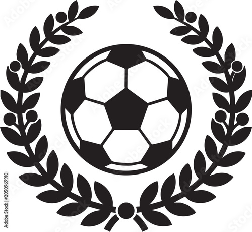 Black soccer ball icon with laurel wreath