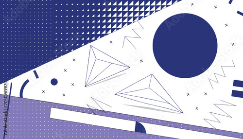 Abstract blue geometric vector illustration with various shapes and patterns