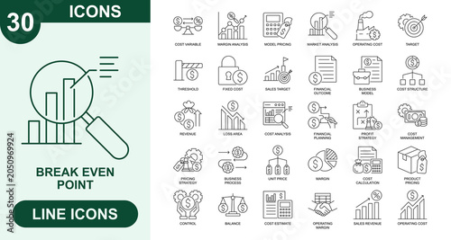 Schilderij op canvas Break Even Point, Outline Vector Icons