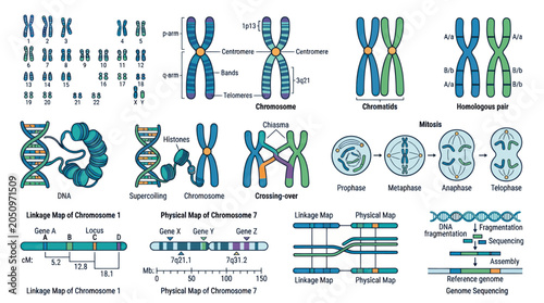 Foto Detailed genetics infographic showing chromosomes and DNA structures