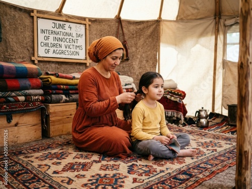 Mother comforting child on International Day of Innocent Children Victims of Aggression