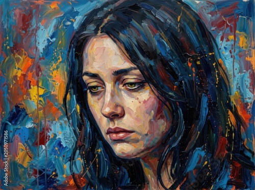 Vibrant Portrait of Young Woman with Dark Hair and Expressive Eyes