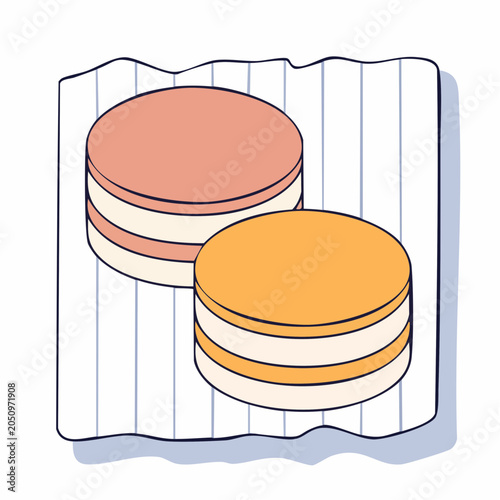 Two Macarons on a Striped Surface