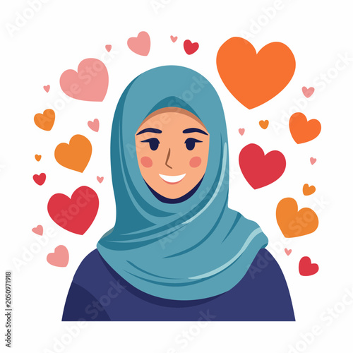 Woman in Hijab with Hearts