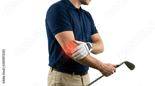 Golfer with Elbow Pain: Sports Injury, Tendinitis, or Medical Condition Affecting Performance and Golf Swing