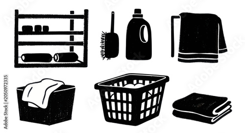 Tableau sur toile Collection of Laundry Room Essentials and Supplies.