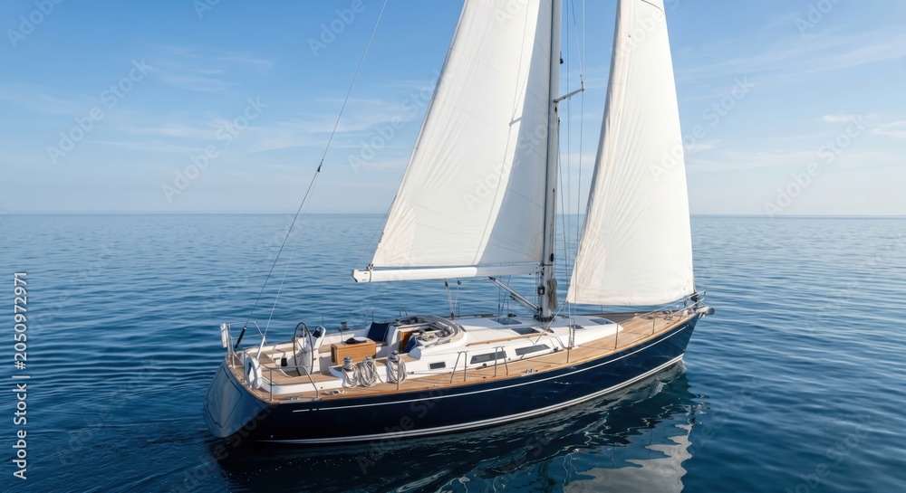 Fototapeta premium Luxury Sailing Yacht with White Sails on Calm Blue Ocean