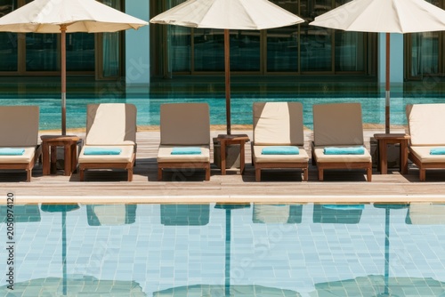 Calm and Empty Poolside Lounge in Exotic Destination