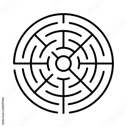 Circular Maze Vector Design – Black and White Single Line Labyrinth for Engraving
