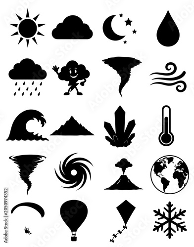 Weather and Natural Disaster Icons Set with Climate, Storm and Environment Symbols