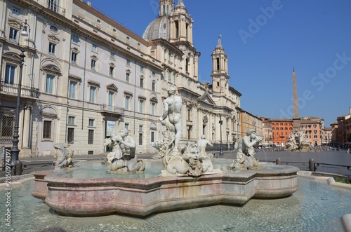 Rome, Italy 09.09.2020: Fontana del Moro (Moor Fountain) at the Piazza Navona